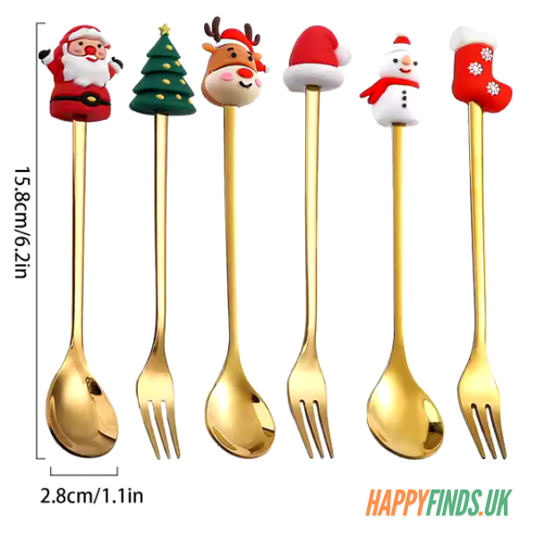 Cheer Christmas! Gold Color Steel Cutlery Gift Set for Party & Dessert & Kids